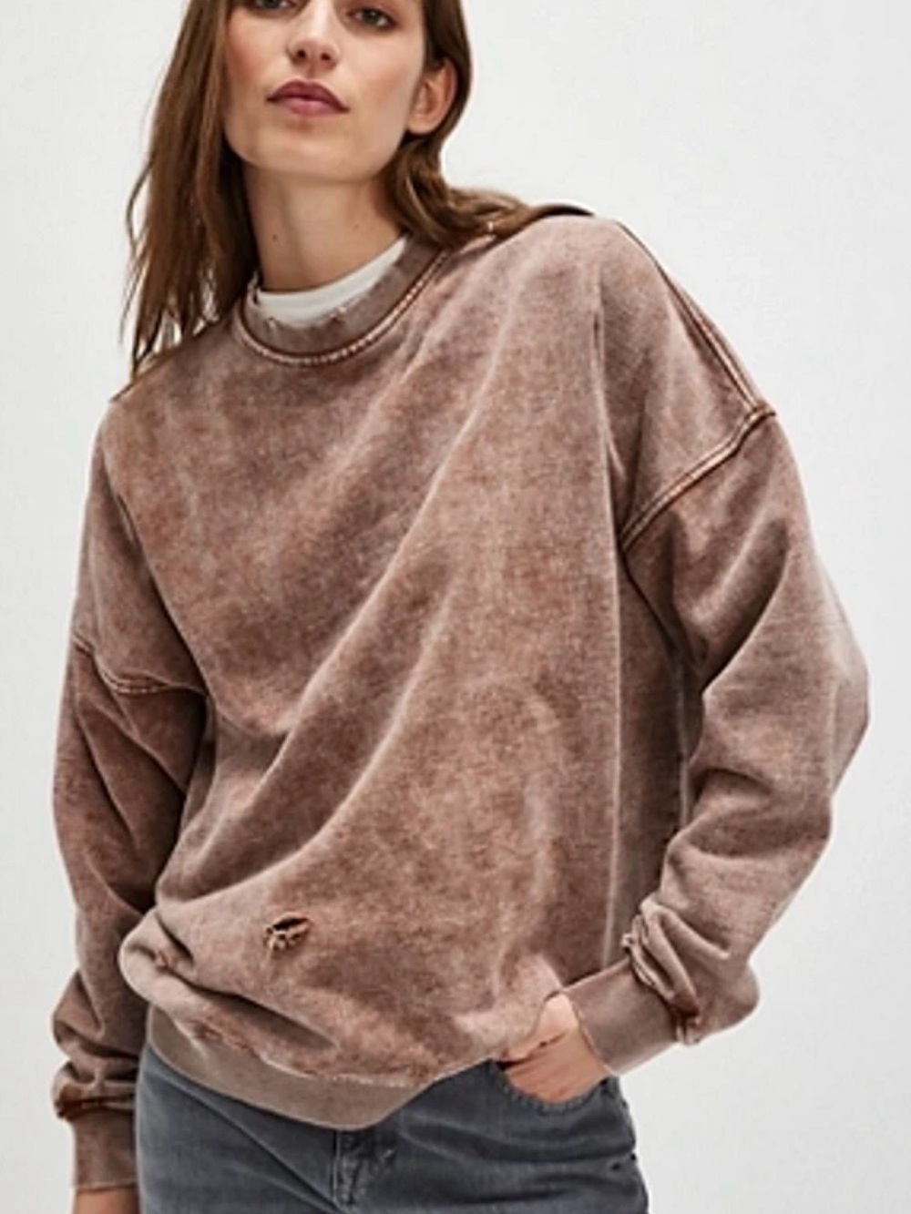 Free People Falling Forward Snow Washed Destroyed Crew Size Large